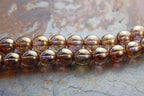 8mm Czech Glass Round Gold Smokey Topaz Luster Beads  -25