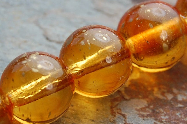 8mm Czech Glass Round Gold Dusted Beads  -25 Main Image