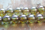 8mm Czech Glass Round Olive Green Luster  -25