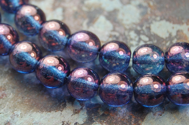 8mm Czech Glass Round Amethyst Blue Luster  -25 Main Image