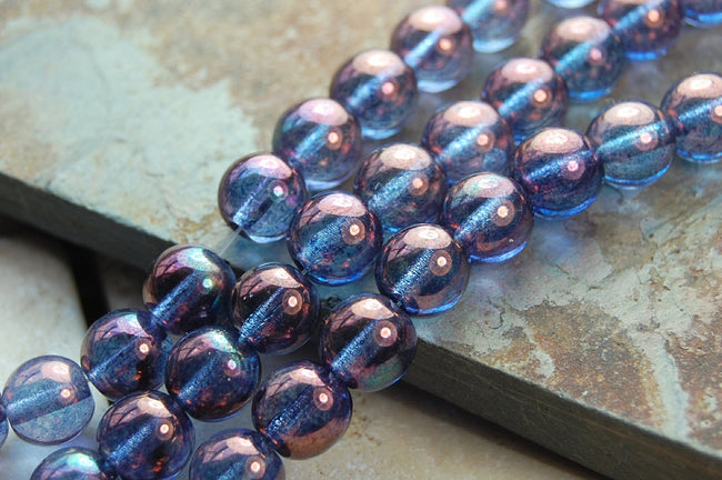 8mm Czech Glass Round Amethyst Blue Luster  -25 Hover Image