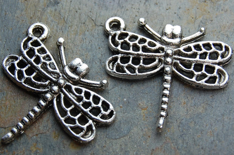 Dragonfly Charms -15pcs Oxidized Silver Tone Base Metal 23x21mm antique silver color
