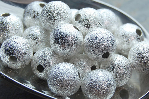 Silver Stardust covered Brass 8mm Beads- 25
