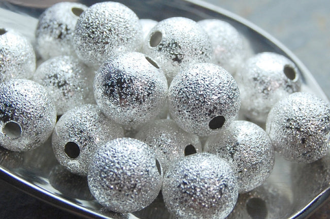 Silver Stardust covered Brass 8mm Beads- 25 Hover Image