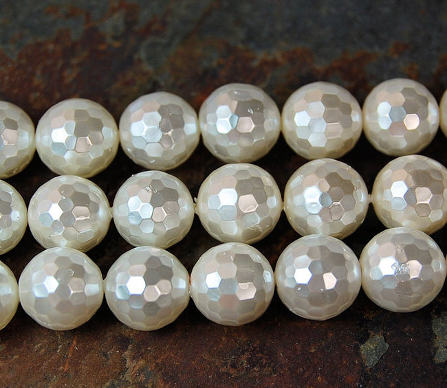 South Sea Shell Pearl, Antique White 8mm Faceted Rounds -16 inch strand Main Image