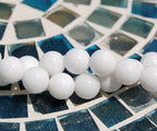 8mm White Jade Beads Opaque Smooth - 16 inch strand