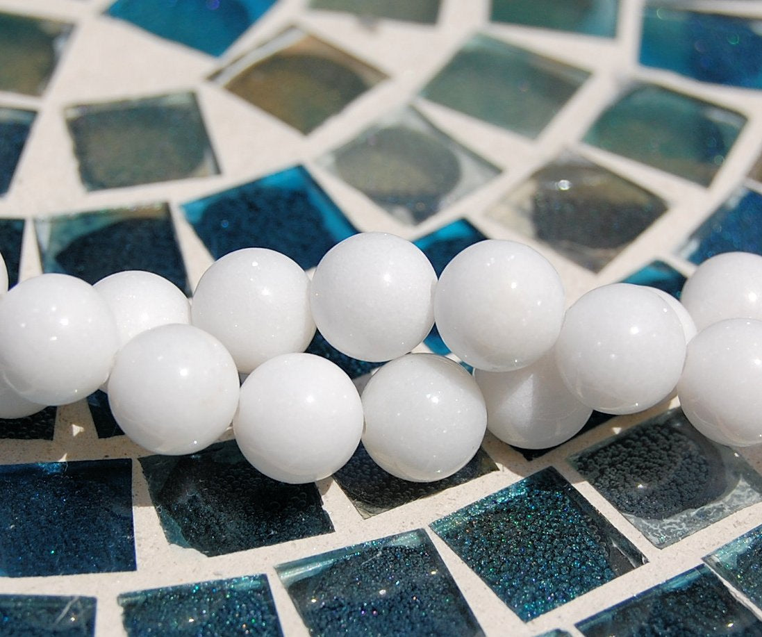8mm White Jade Beads Opaque Smooth - 16 inch strand