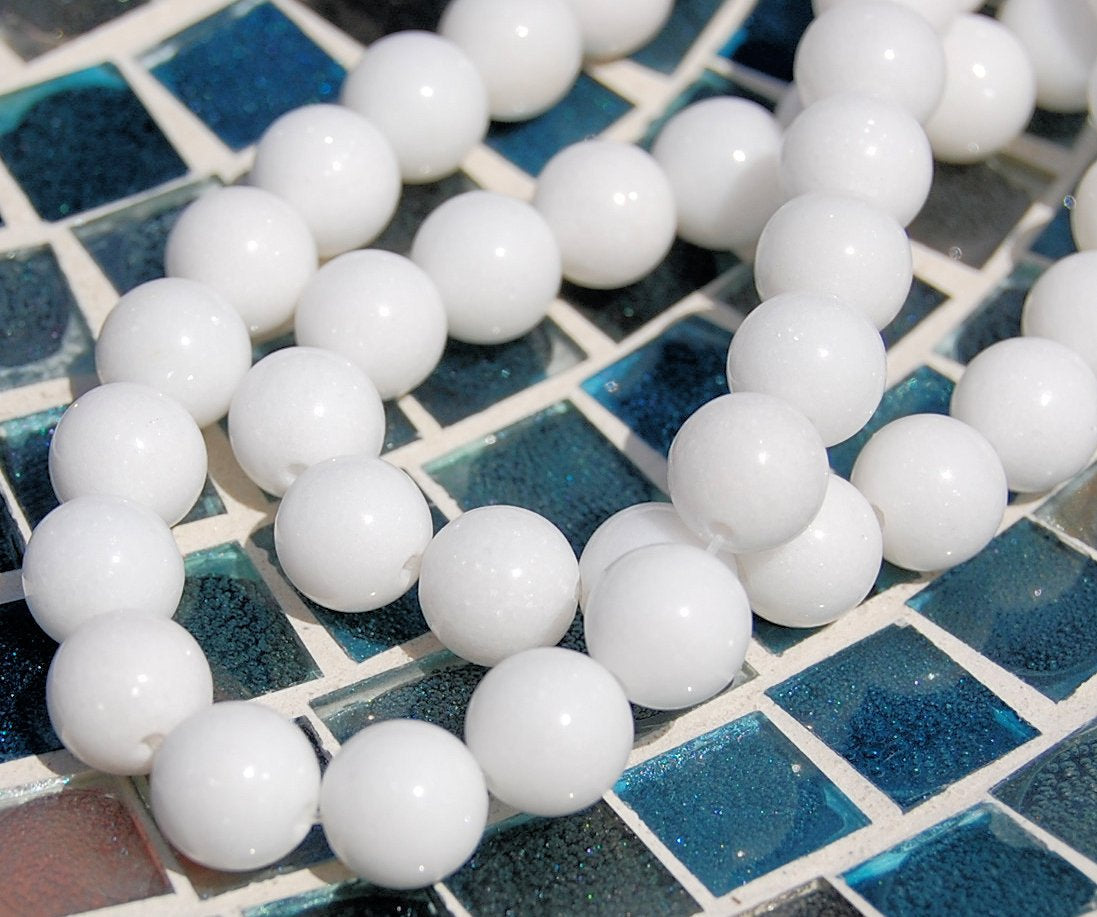 8mm White Jade Beads Opaque Smooth - 16 inch strand