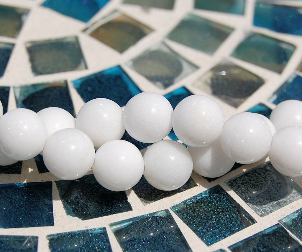 8mm White Jade Beads Opaque Smooth - 16 inch strand
