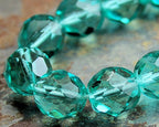 Turquoise Green 8mm Faceted Czech Glass Beads   -16 inch strand
