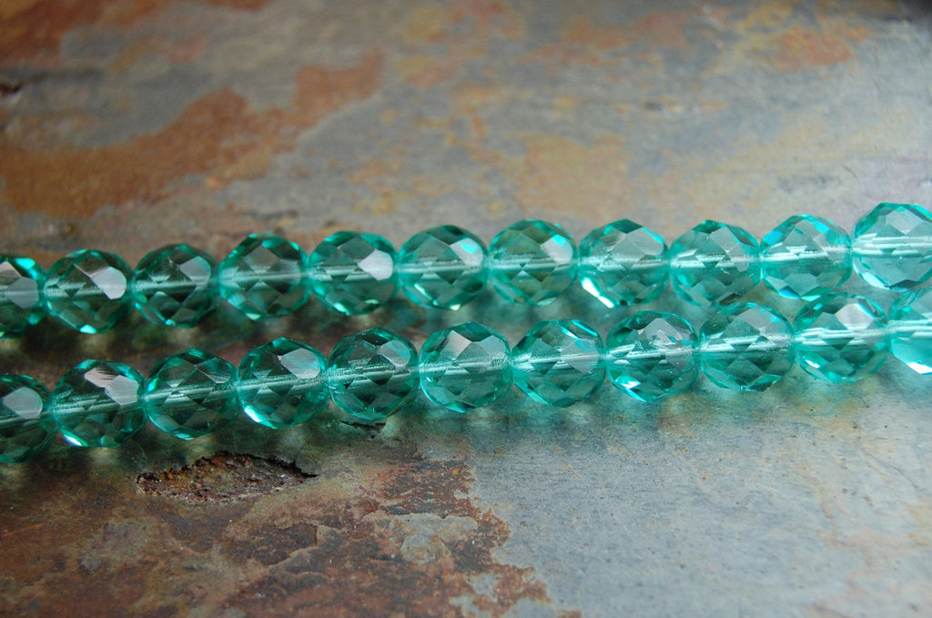 Turquoise Green 8mm Faceted Czech Glass Beads   -16 inch strand