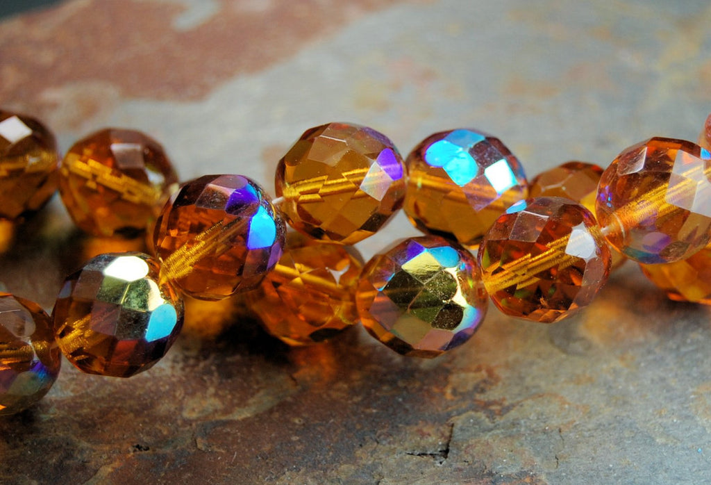 8mm Czech Beads Faceted  in AB Gold Honey -16 inch strand