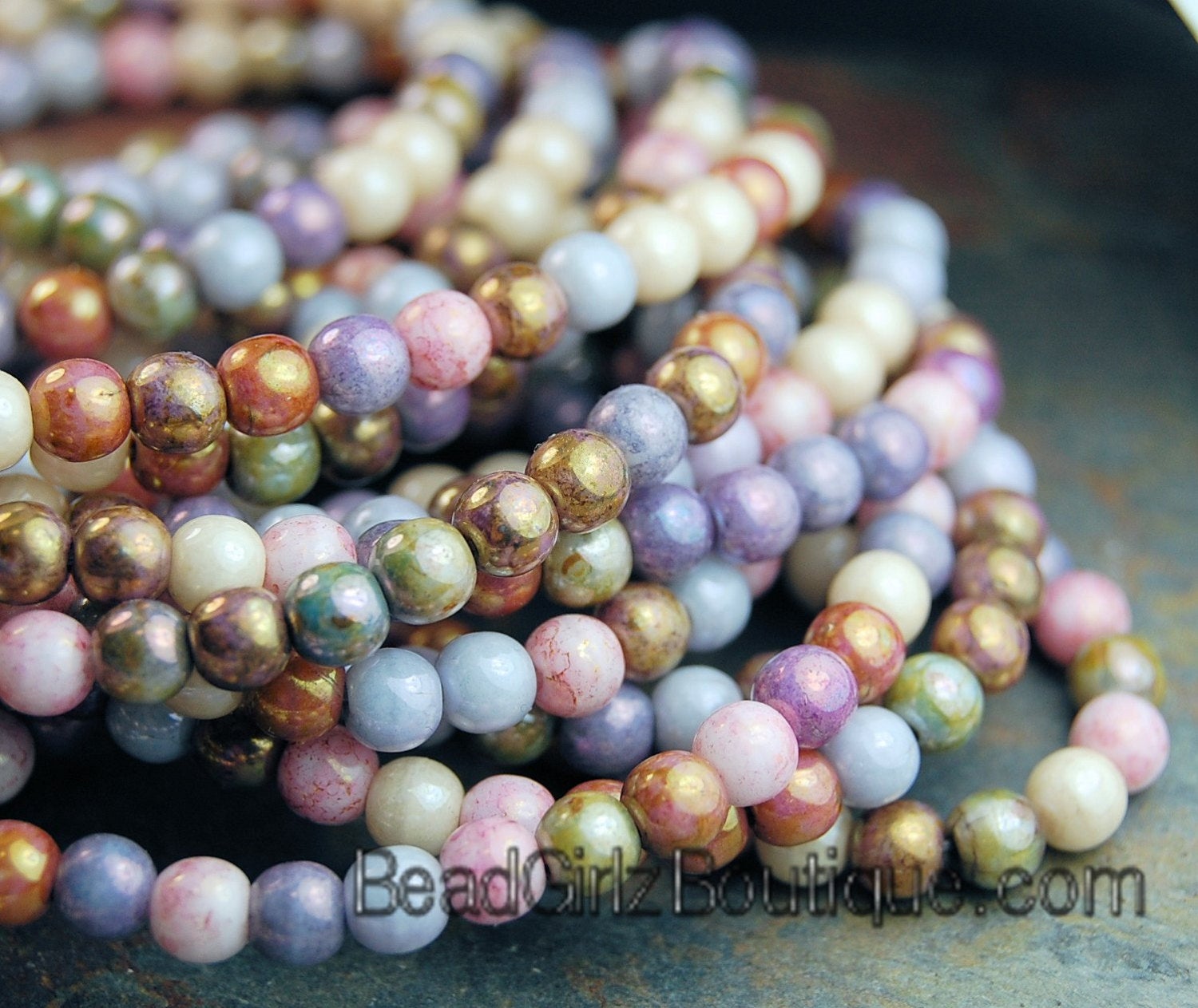 Czech Beads 6mm Fire Polished Glass Round in Opaque Multi-Color luster- 50 Pieces