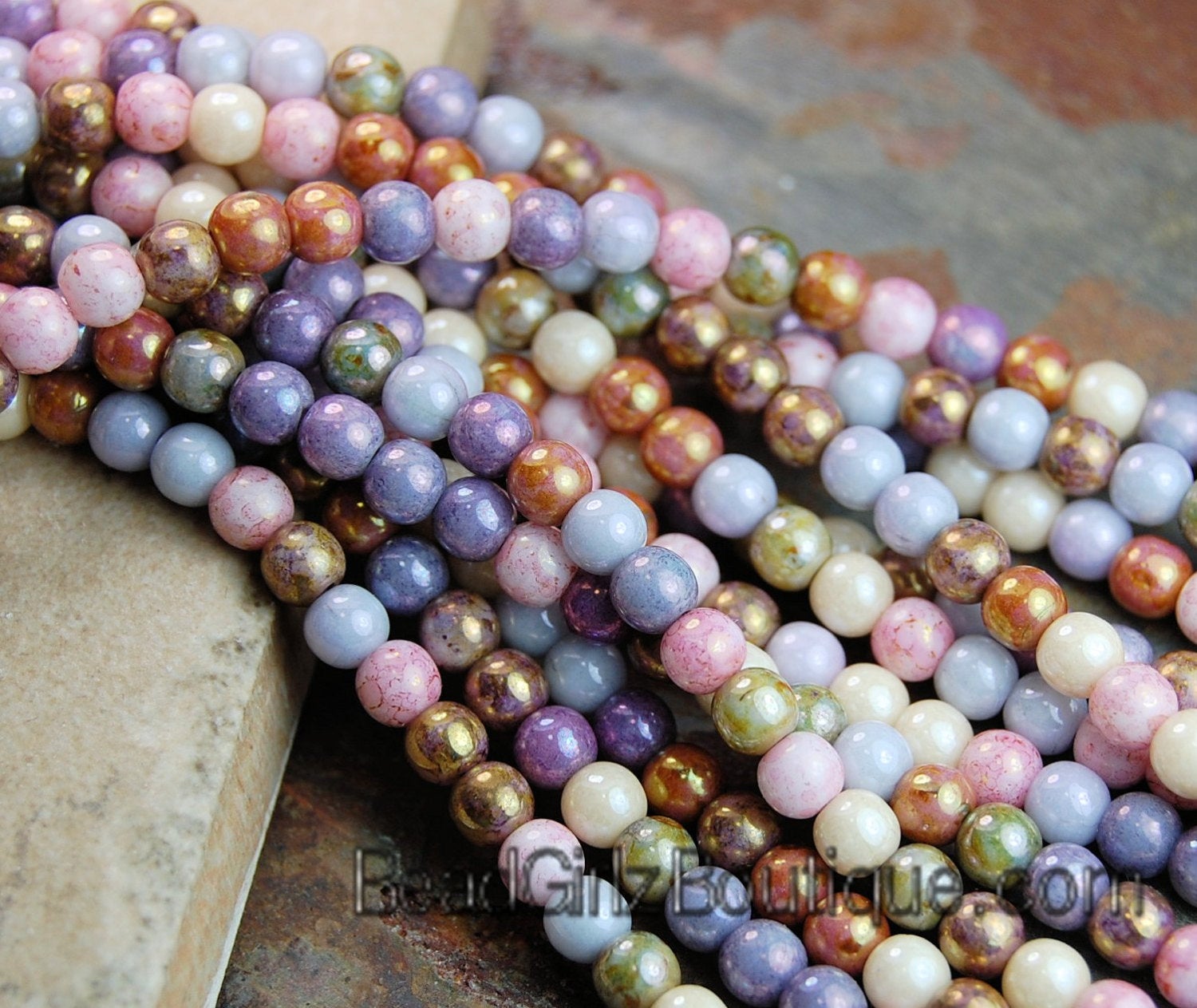 Czech Beads 6mm Fire Polished Glass Round in Opaque Multi-Color luster- 50 Pieces