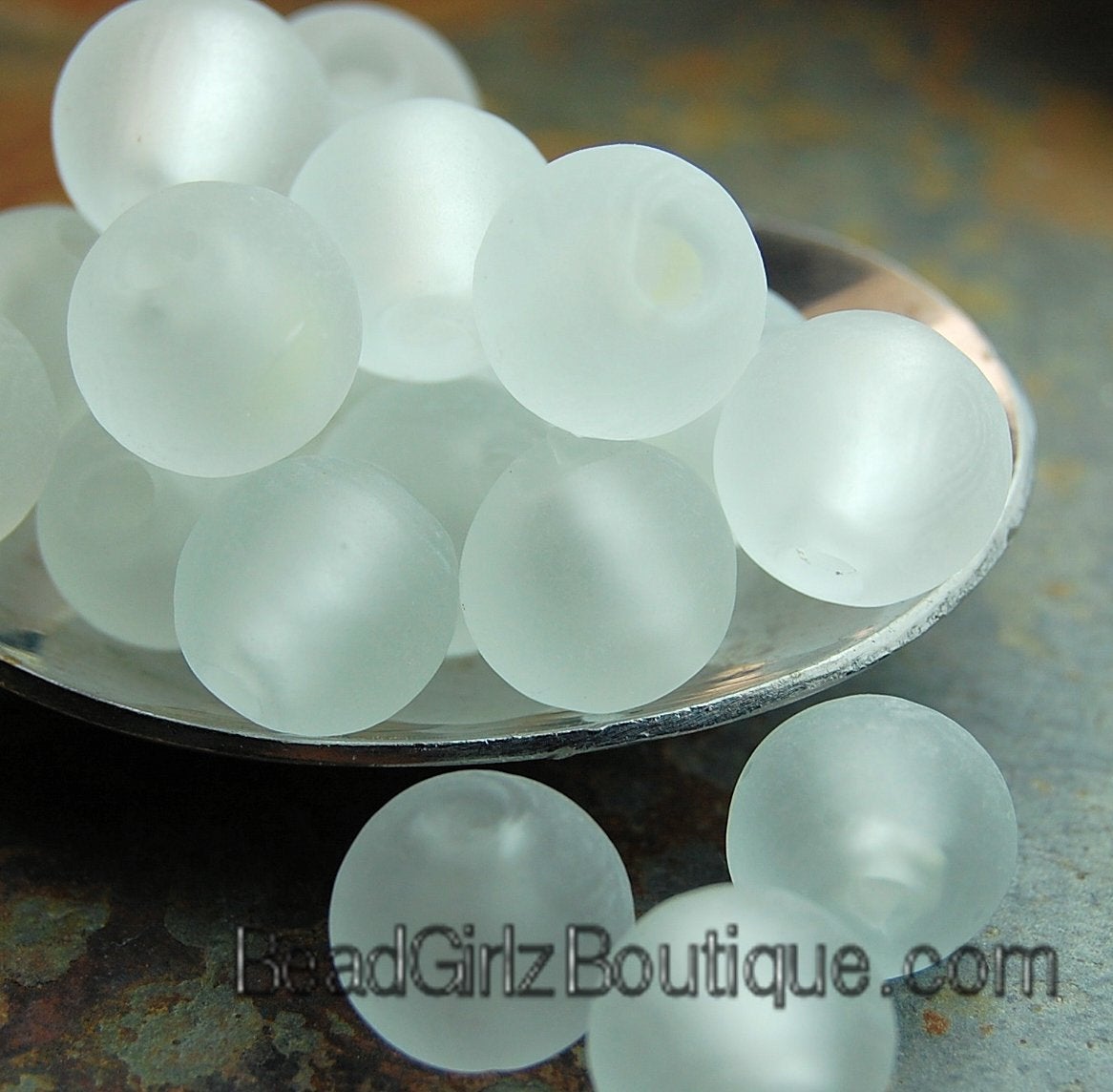 White Frosted Silver Foil Glass Beads, 10mm round -20