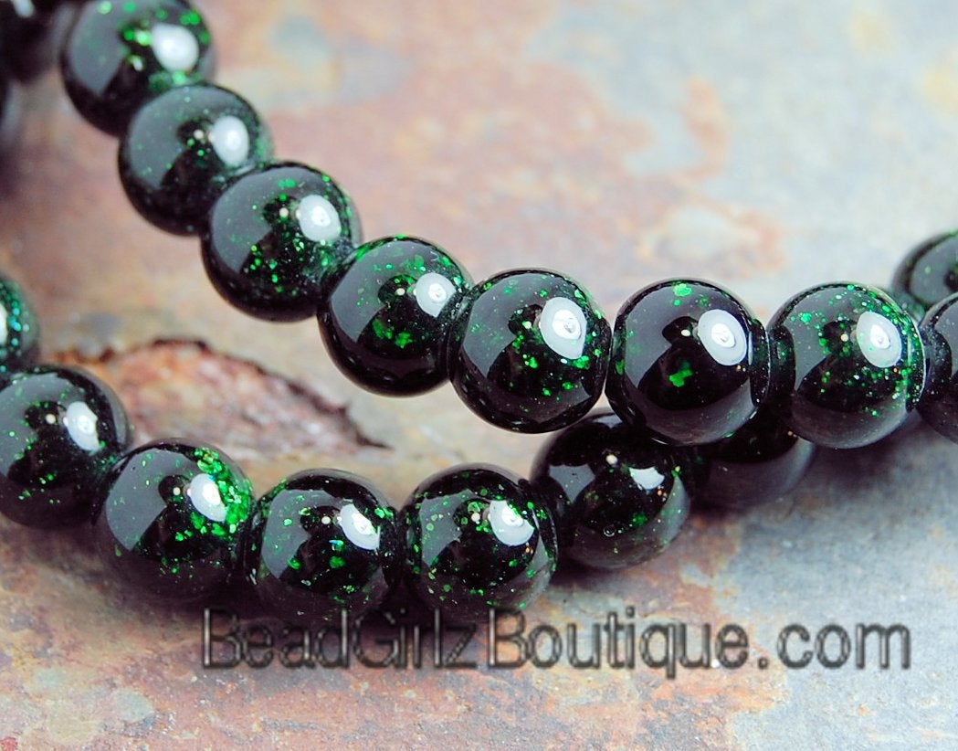 Green Goldstone Beads 6mm round -14.5 inch strand