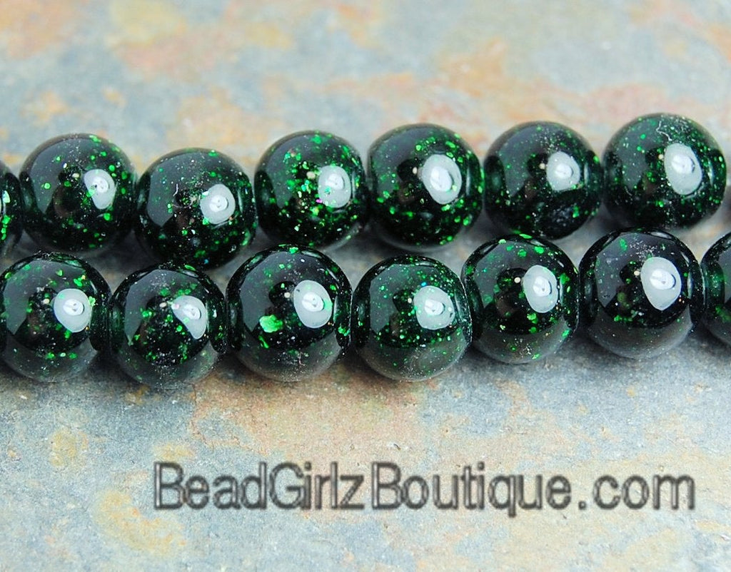 Green Goldstone Beads 6mm round -14.5 inch strand