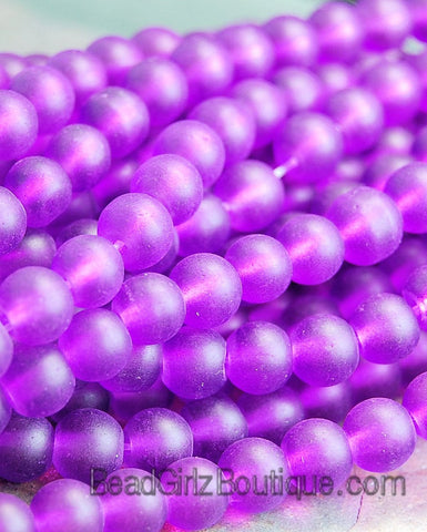 Orchid Purple 6mm Frosted Matte Glass Round Druk Beads - 100