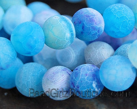 6mm Frosted Agate Round Beads in Blue  -15 inch strand