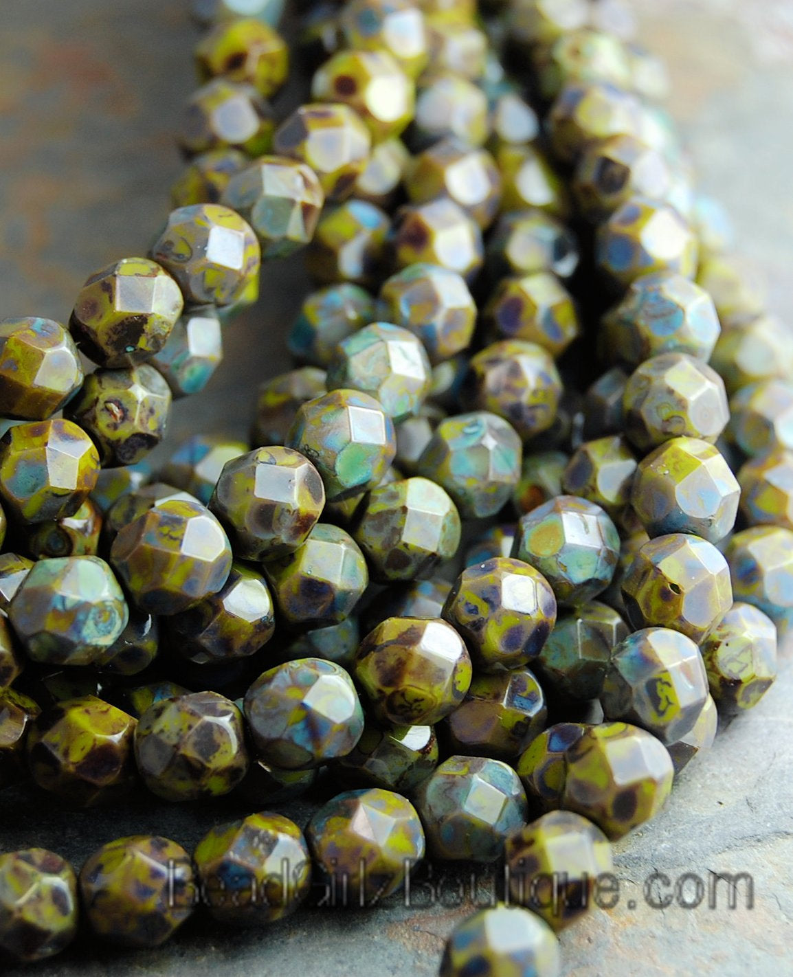 Opaque Olive Picasso Czech Glass Bead 6mm Round - 25 Pc