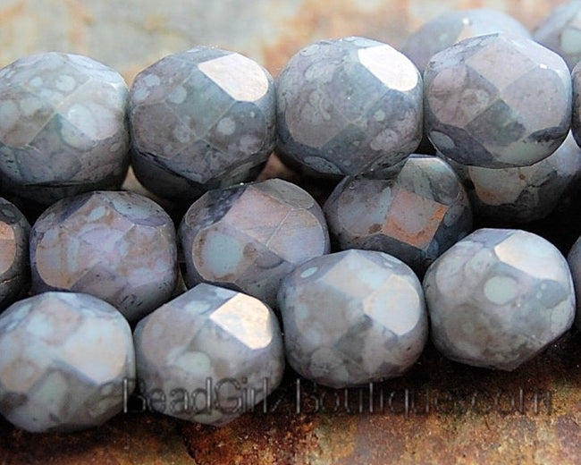 Matte Opaque Pale Blue-Grey Moon Dust Czech Glass Bead 6mm Round - 25 Pc Main Image