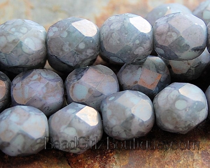 Matte Opaque Pale Blue-Grey Moon Dust Czech Glass Bead 6mm Round - 25 Pc