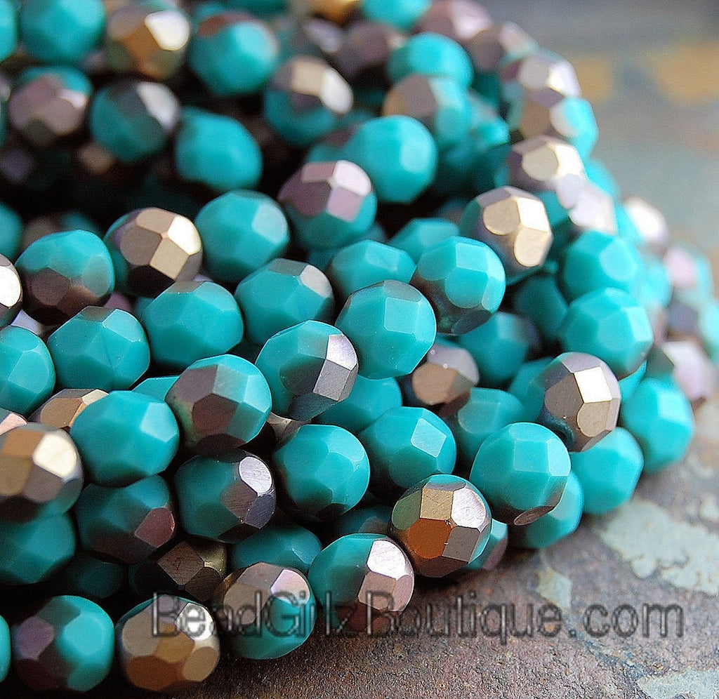 Matte Apollo Turquoise Czech Glass Bead 6mm Round - 25 Pc