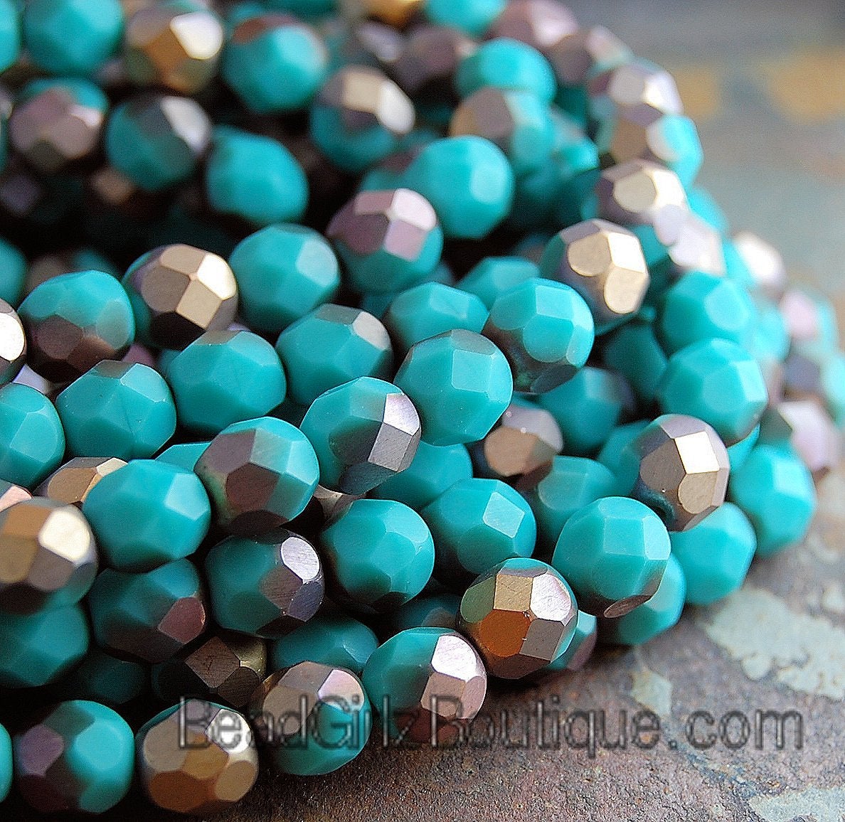 Matte Apollo Turquoise Czech Glass Bead 6mm Round - 25 Pc