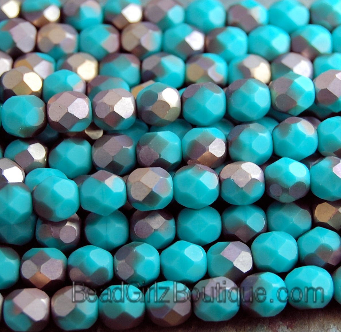 Matte Apollo Turquoise Czech Glass Bead 6mm Round - 25 Pc