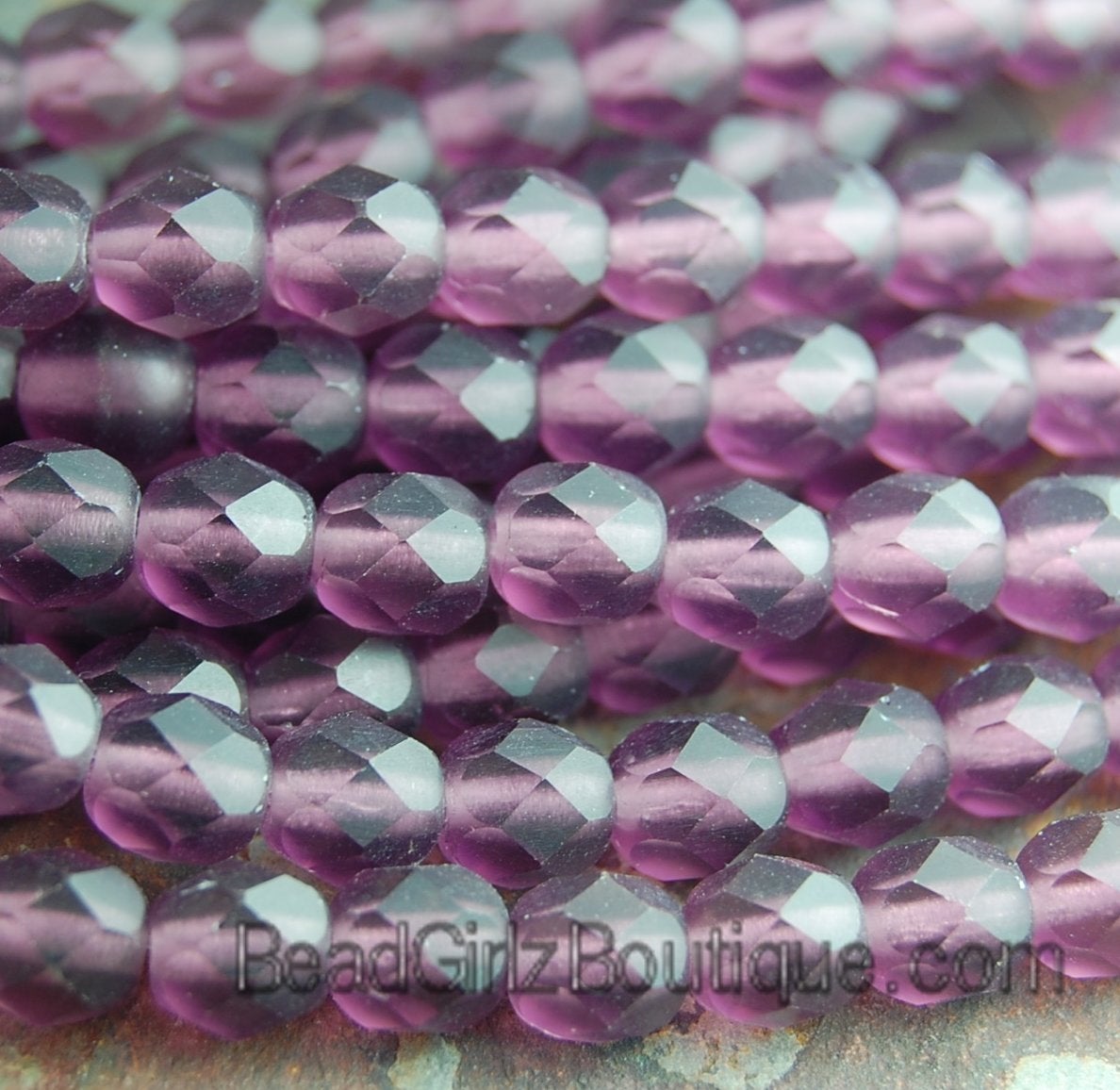 Matte Mulberry Purple Crystal Czech Glass Bead 6mm Round - 25 Pc