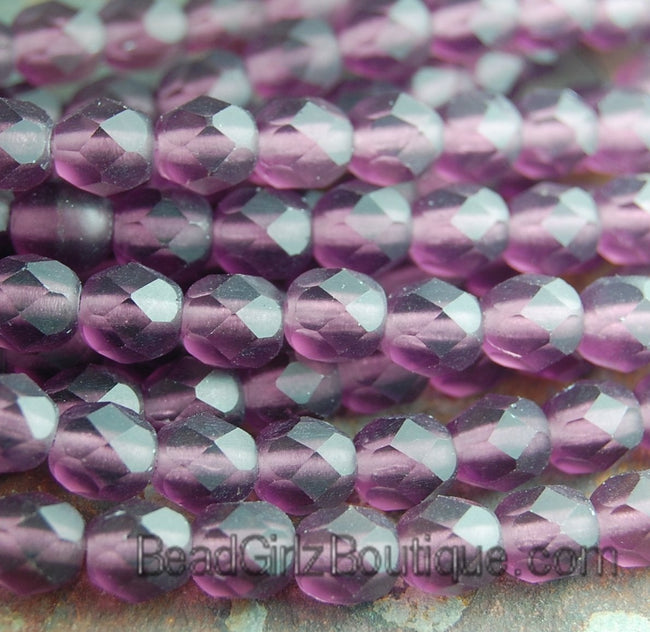 Matte Mulberry Purple Crystal Czech Glass Bead 6mm Round - 25 Pc Main Image