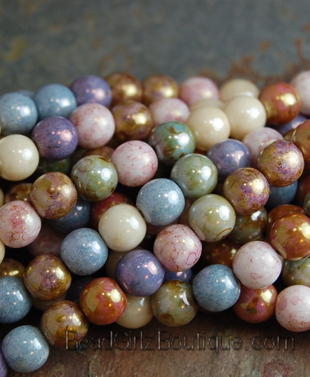 Czech Beads 6mm Fire Polished Glass Round in Opaque Multi-Color luster- 50 Pieces