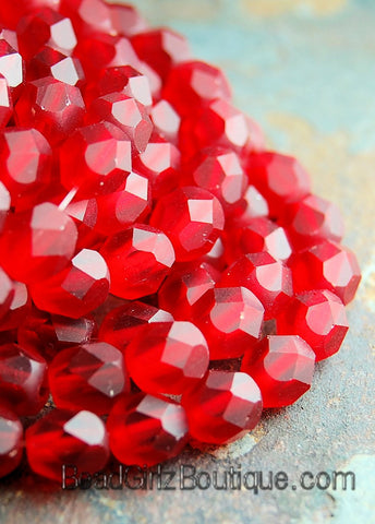 Matte Siam Ruby Crystal Czech Glass Bead 6mm Round - 25 Pc