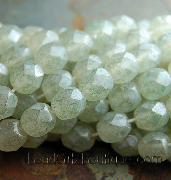 Stone Green Luster Faceted Czech Glass Bead 8mm Round - 25 Pc Main Image