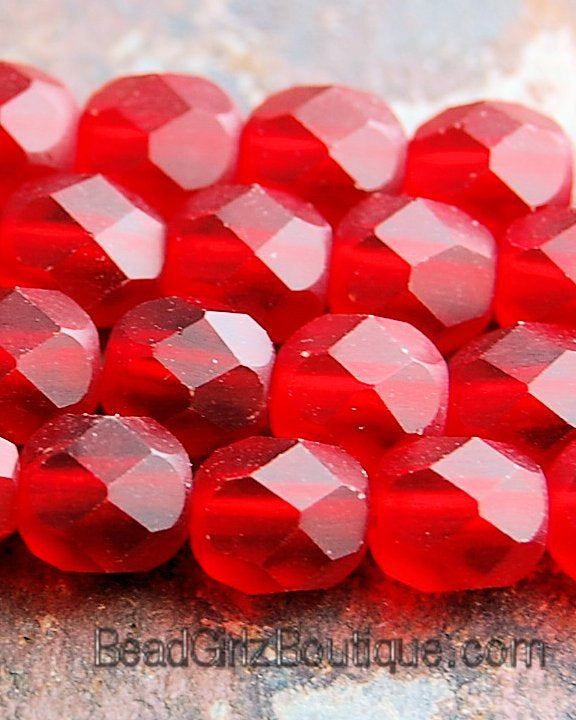 Matte Siam Ruby Crystal Czech Glass Bead 6mm Round - 25 Pc