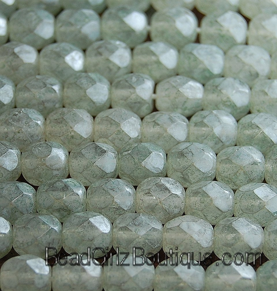 Stone Green Luster Faceted Czech Glass Bead 8mm Round - 25 Pc