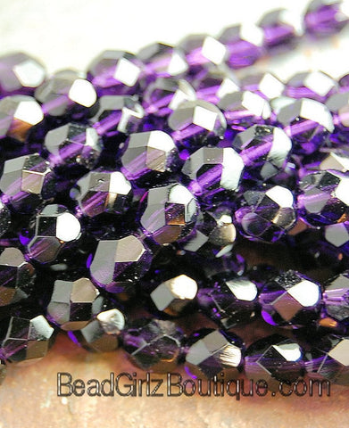 Tanzanite Purple Crystal Czech Glass Bead 4mm Round - 50 Pc