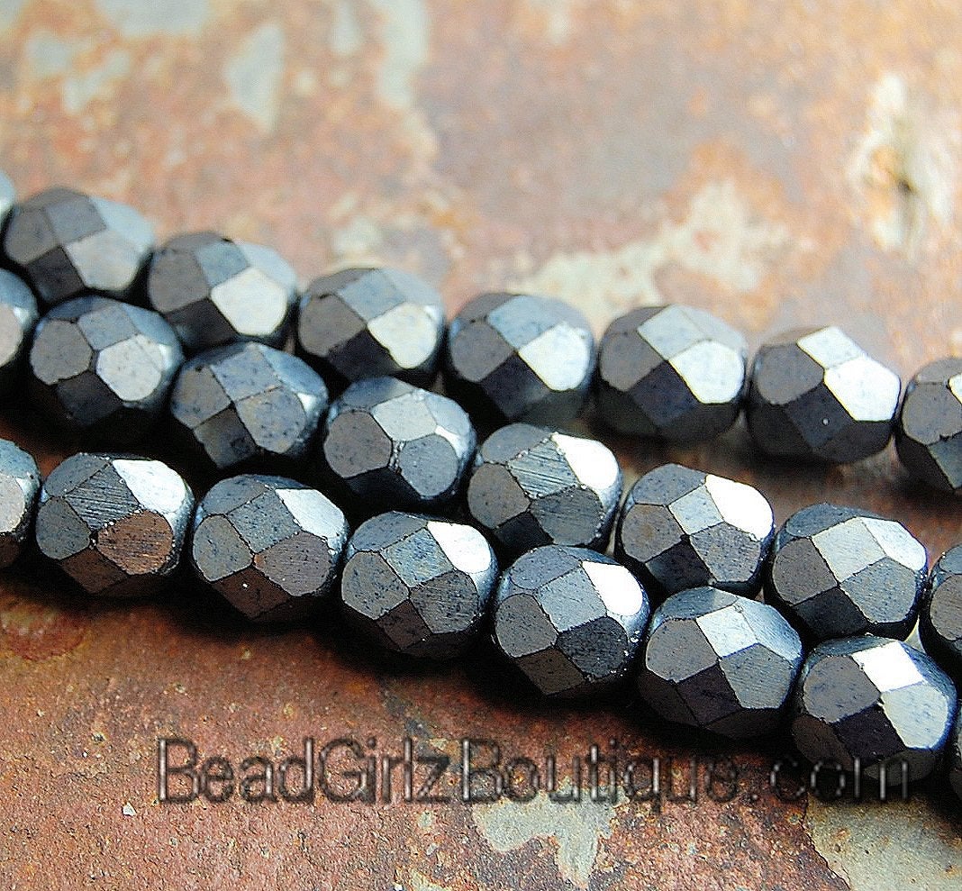 Hematite Czech Glass Matte 6mm Beads -25