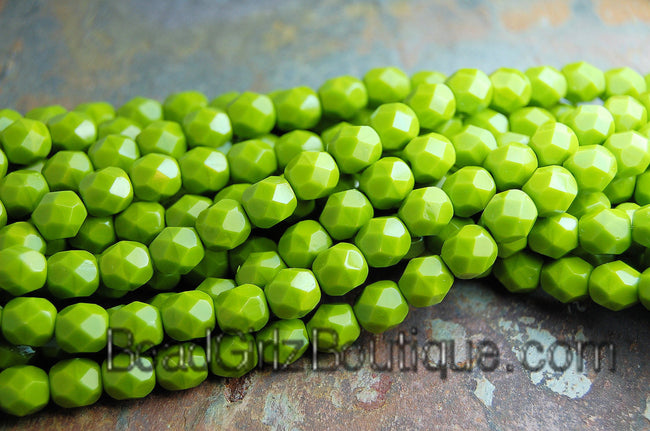 Opaque - Olive Green Czech Glass Faceted Bead 6mm Round - 25 Pc Main Image