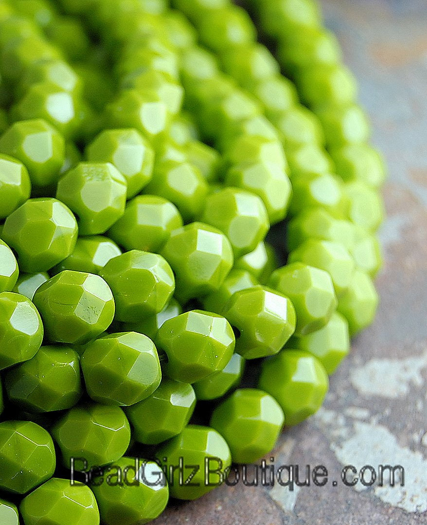 Opaque - Olive Green Czech Glass Faceted Bead 6mm Round - 25 Pc