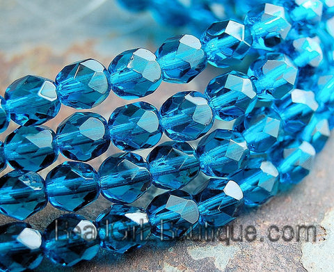 Teal Blue Czech Faceted Glass Bead 6mm Round - 25 Pc