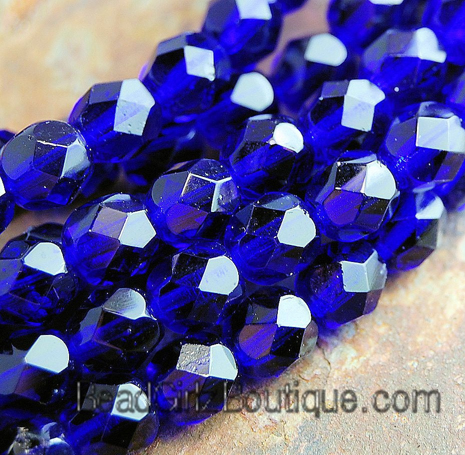 6mm Cobalt Blue Czech Glass Beads   - 25