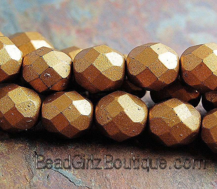 Metallic Goldenrod Czech Glass Matte 8mm Beads -25pc