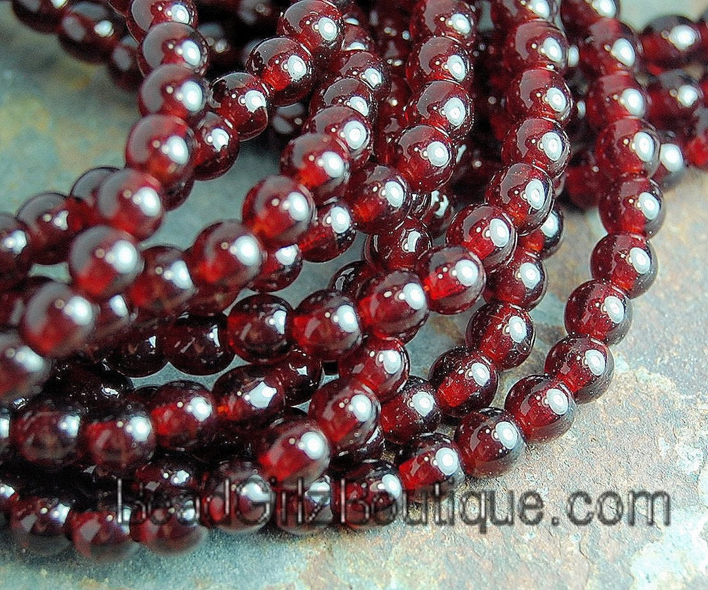 Ruby Druk Beads Czech Glass 4mm Translucent  Round -100 Czech Beads