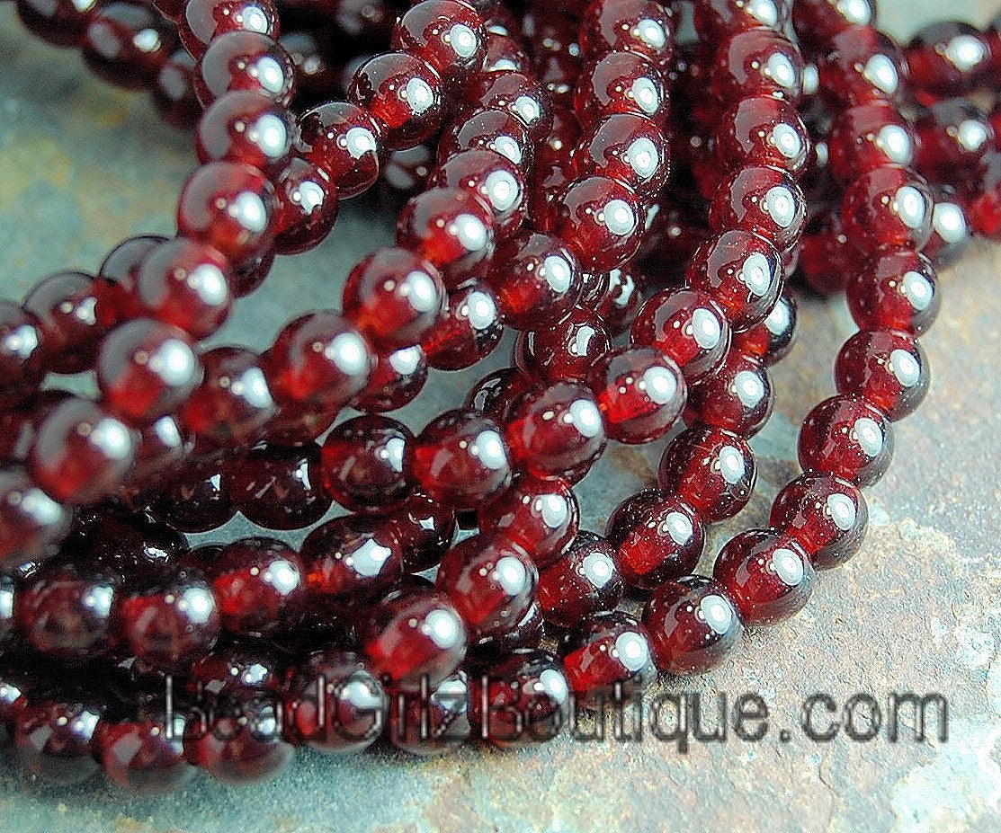 Ruby Druk Beads Czech Glass 4mm Translucent  Round -100 Czech Beads