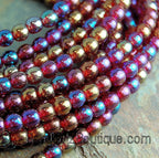 Czech Glass Garnet Iris Luster 4mm round beads   - 100 Czech Beads
