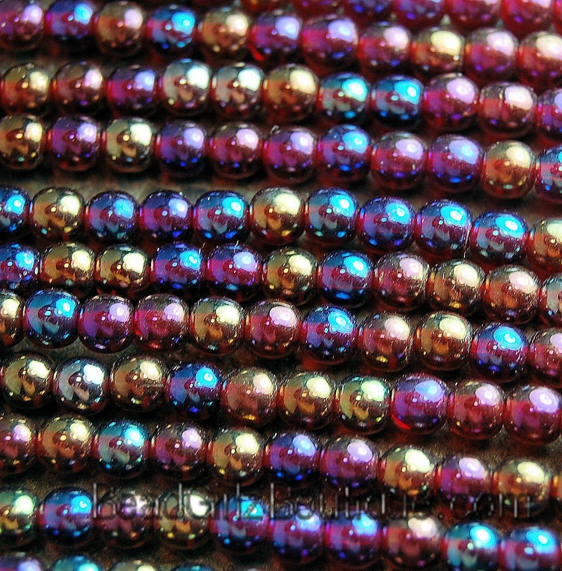 Czech Glass Garnet Iris Luster 4mm round beads   - 100 Czech Beads