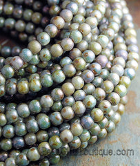 Opaque Green Luster 4mm round beads   - 100 Czech Beads