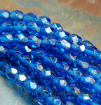 Capri Blue Marbled Gold Luster Czech Faceted Glass Bead 6mm Round - 25 Pc czf003