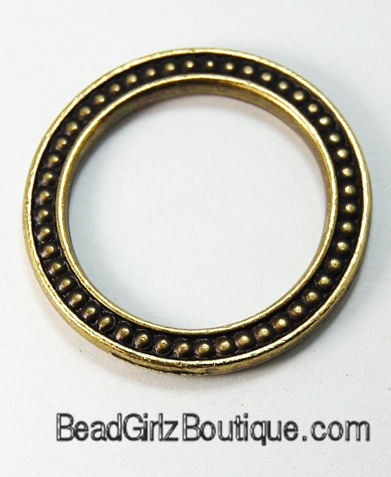 Antique Brass Beaded Rings Large 1&quot; 25mm TierraCast Brass Oxide Antique Bronze -1